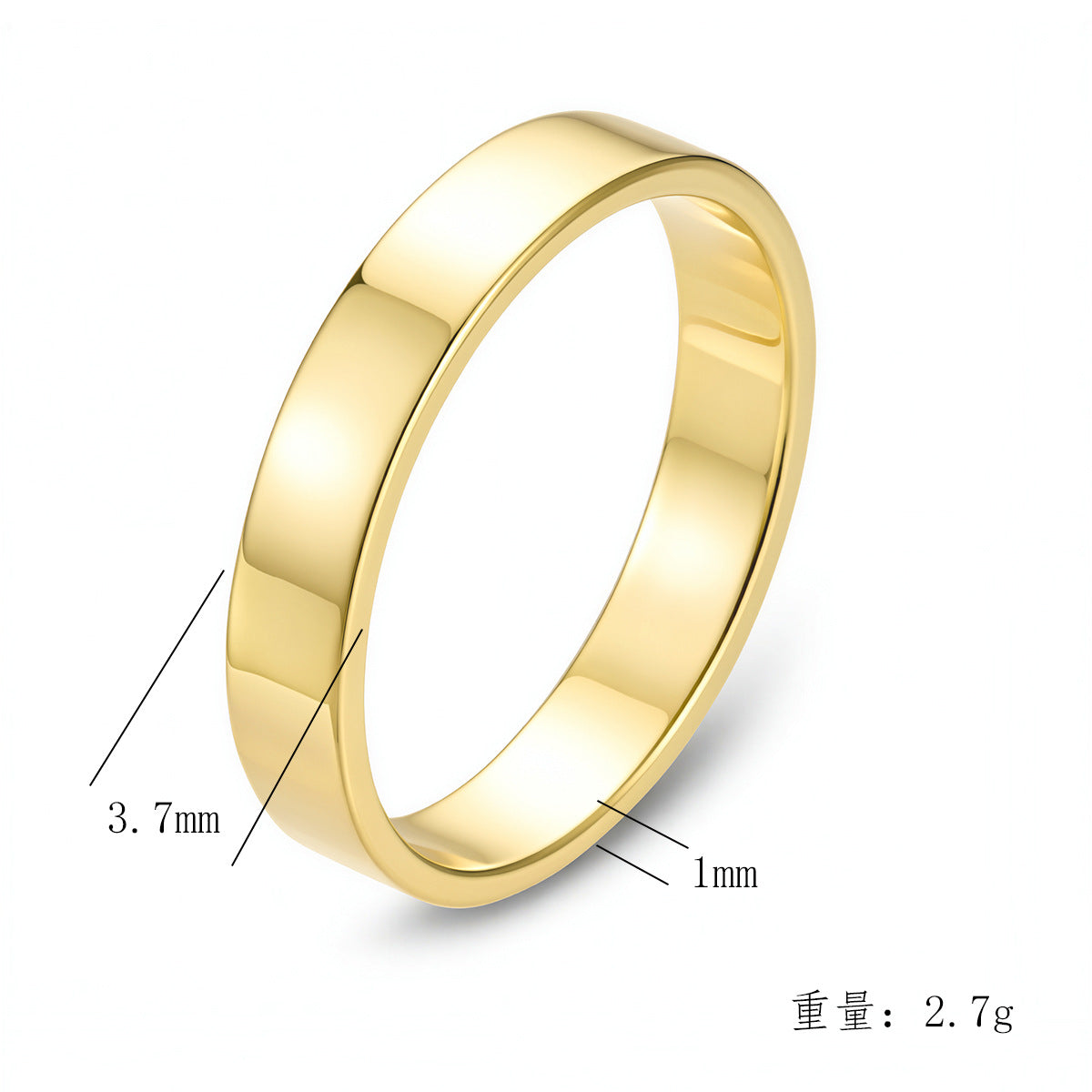925 Sterling Silver Minimalist Wide Band Ring, High-Polished Gold Plated Plain Hoop Jewelry