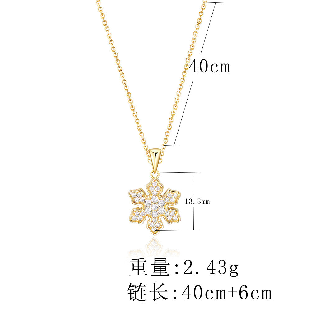 925 Sterling Silver Snowflake Pendant Necklace, Micro-Pave Zirconia Jewelry