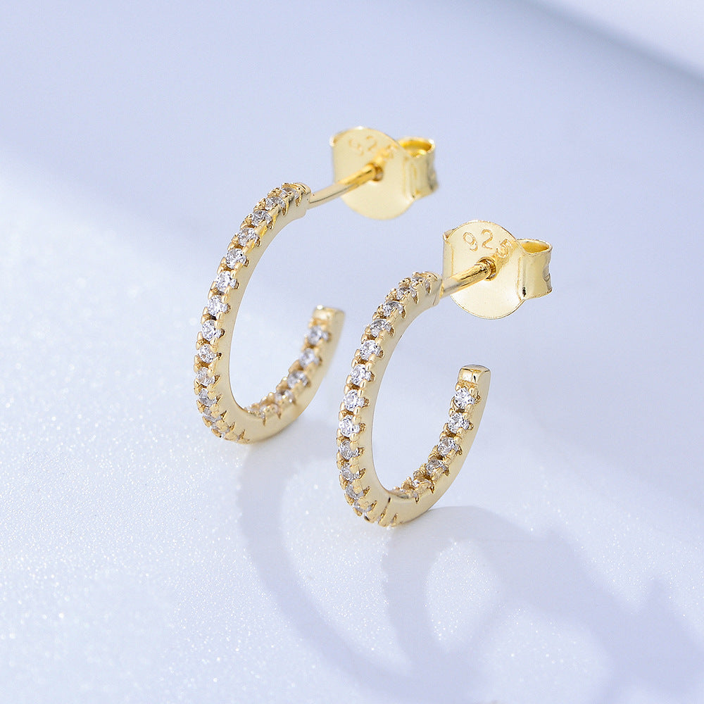 S925 Silver Rainbow C-Shape Earrings, Micro-Pave Zirconia Half Hoops for Women