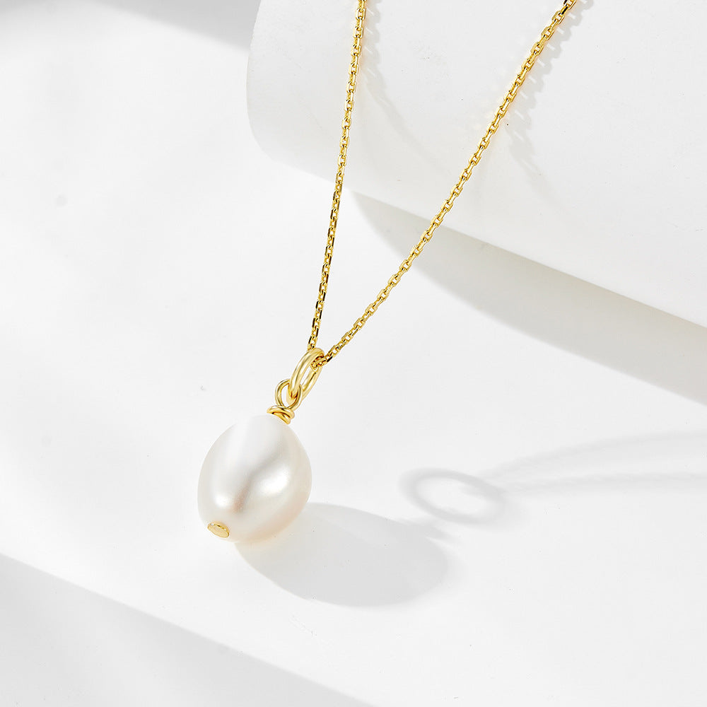 925 Sterling Silver Natural Freshwater Pearl Necklace, Baroque Pendant Jewelry
