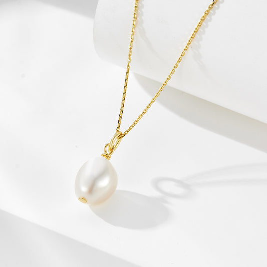 925 Sterling Silver Natural Freshwater Pearl Necklace, Baroque Pendant Jewelry