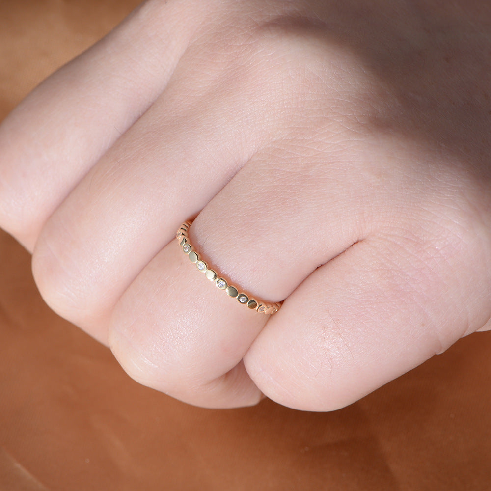 Sterling Silver Pave Zirconia Geometric Round Ring for Women, Trendy Aesthetic
