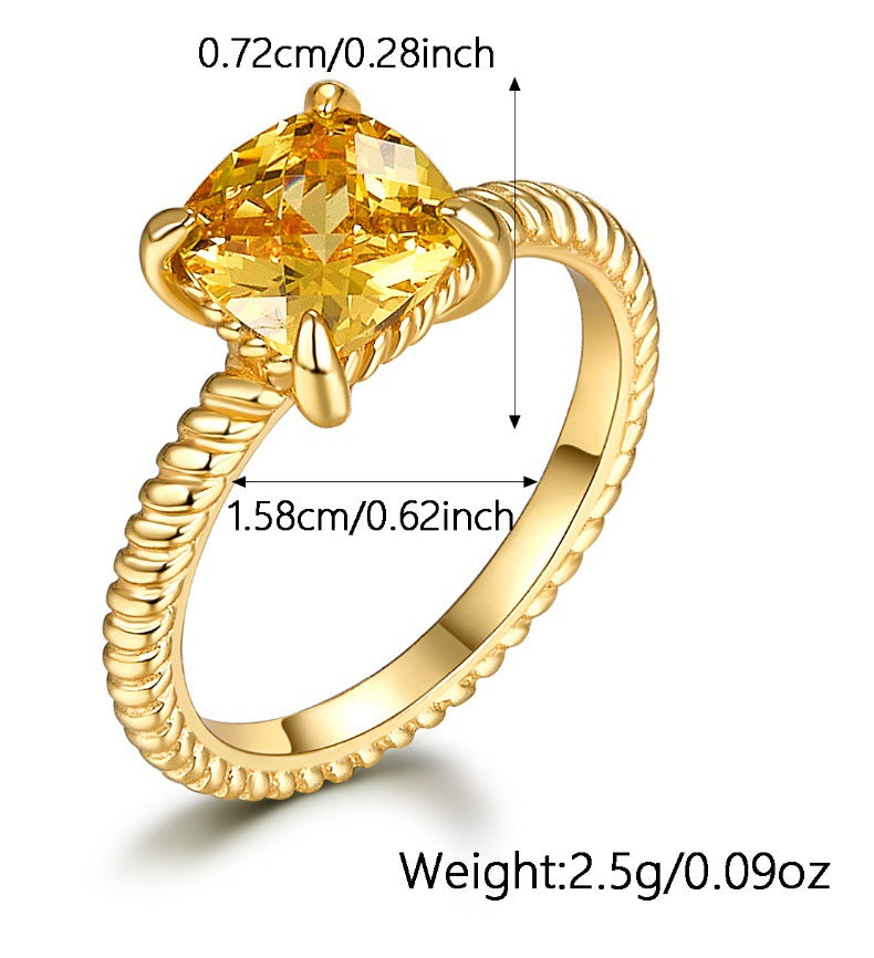 S925 Multicolor Zircon Set | Square Earrings, Ring & Necklace