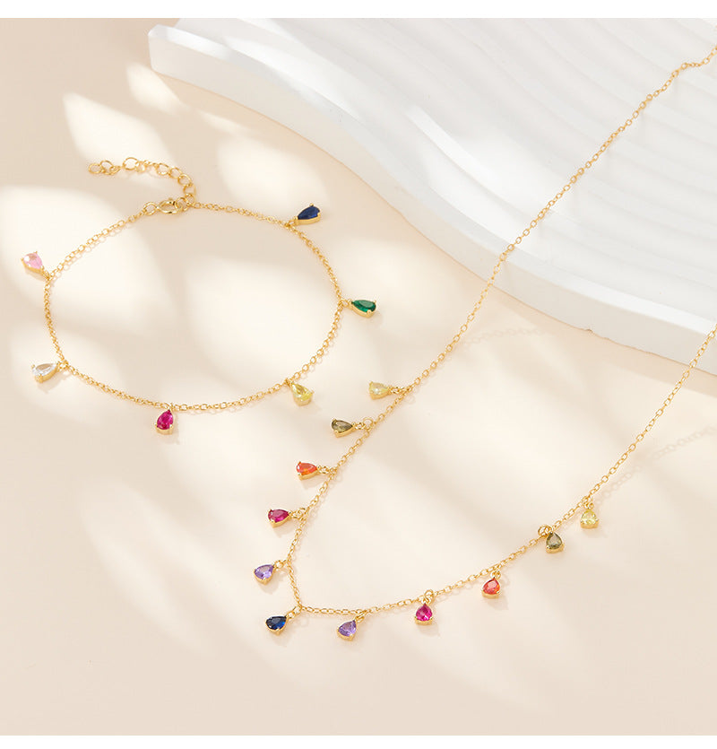 Color Zircon Teardrop Necklace - S925 Silver Trending Collarbone Chain