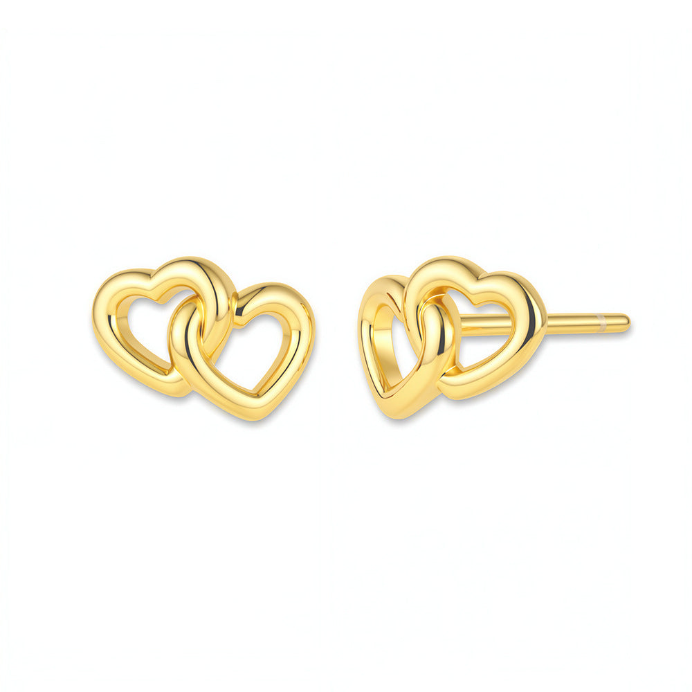S925 Silver Interlocked Hearts Design Earrings - Minimalist Chic Aesthetic Accessories