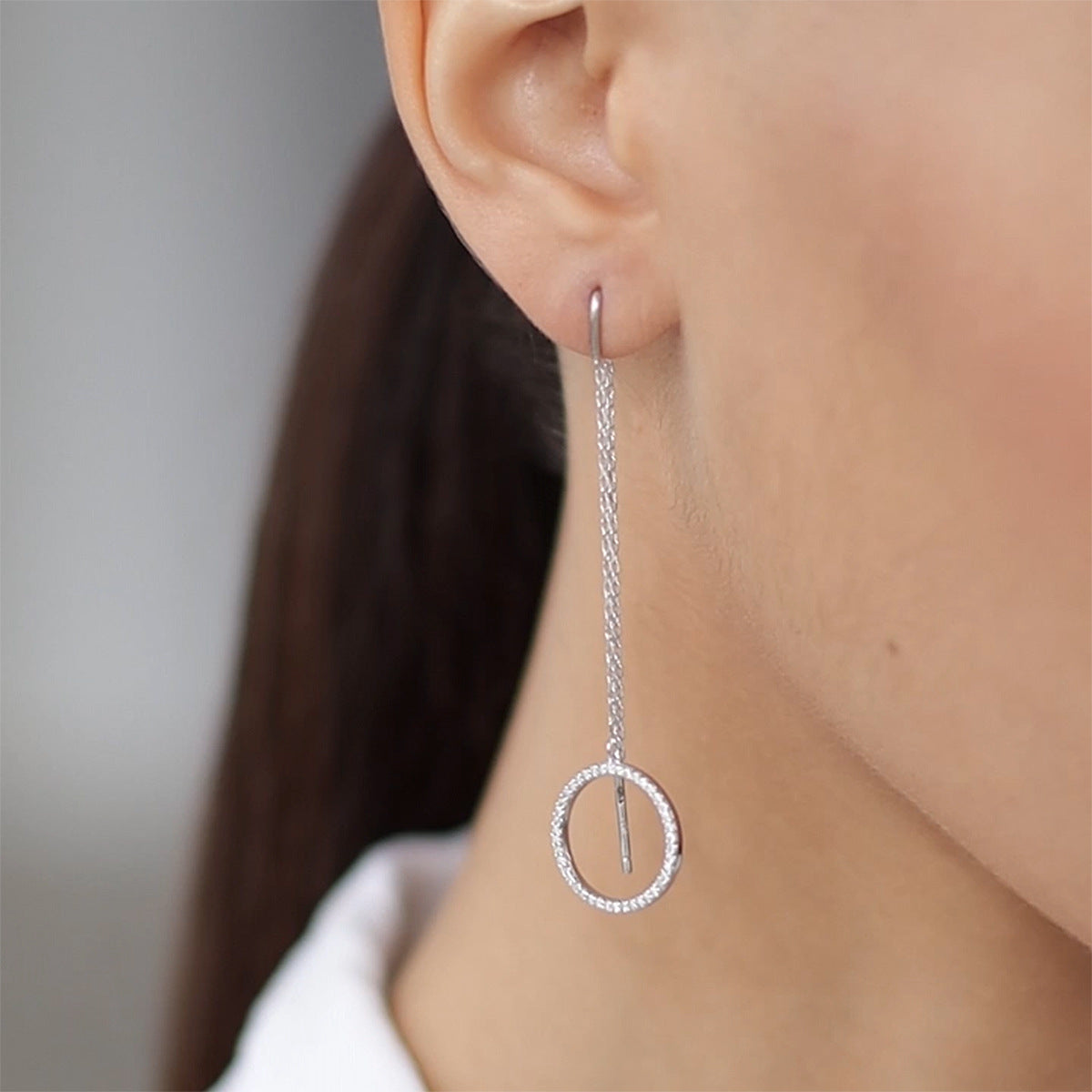 Zircon Circle Necklace Set - 925 Silver Geometric Layered Jewelry