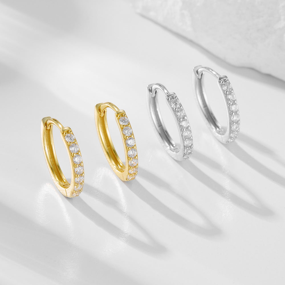 925 Sterling Silver Zirconia Huggie Hoop Earrings, Classic Round Geometric Cartilage Jewelry
