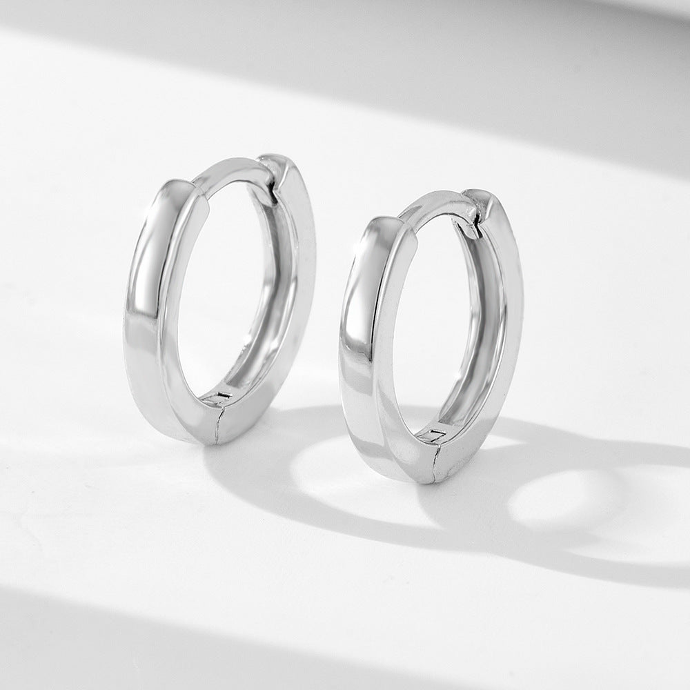 925 Sterling Silver Minimalist Chunky Hoop Earrings, High-Polished Versatile Huggie Jewelry