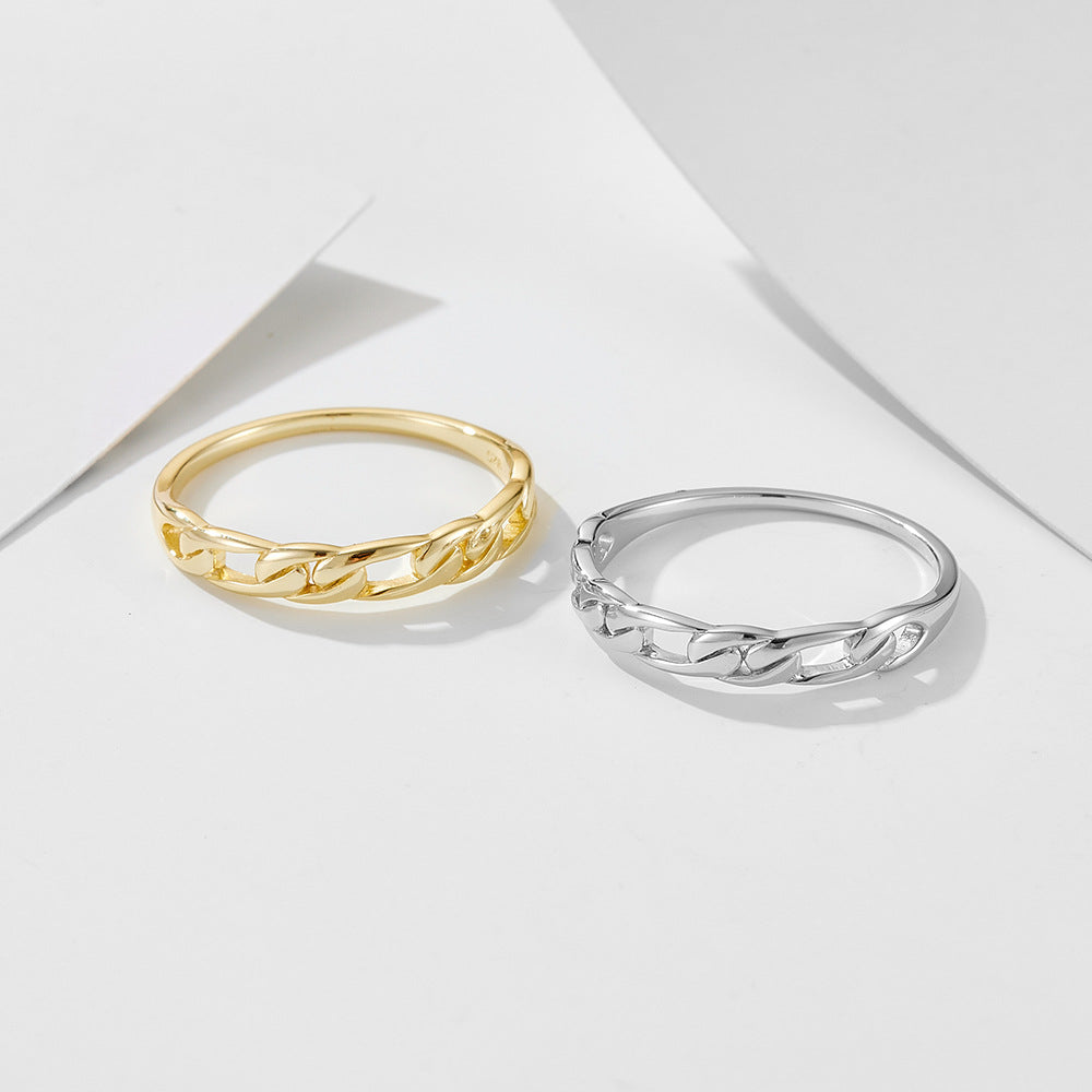 925 Sterling Silver Link Chain Ring, Minimalist High-End Hollow-Out Design Jewelry