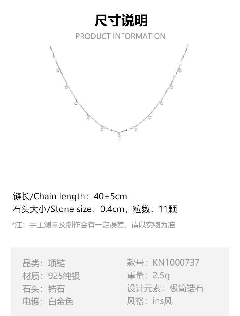 Teardrop Zircon Necklace - 925 Silver Minimalist Niche Choker Wholesale