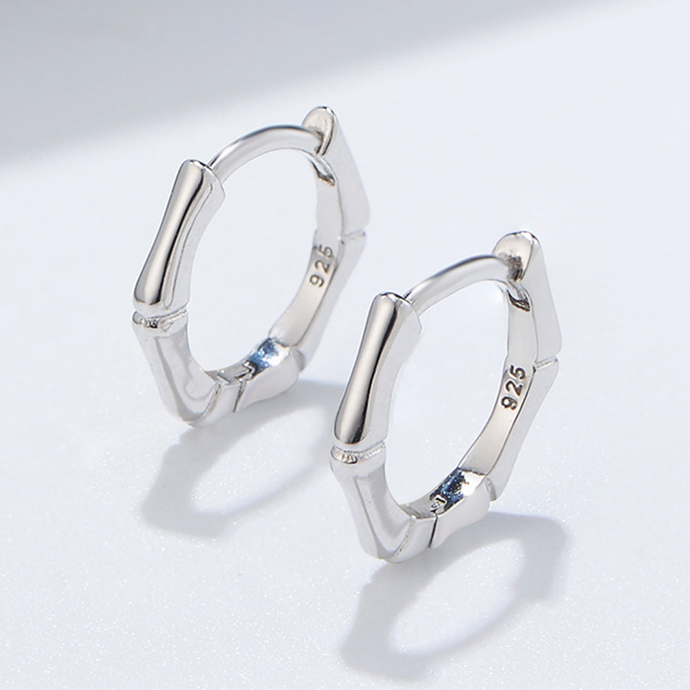 925 Sterling Silver Bamboo Square Hoop Earrings, Geometric Jewelry