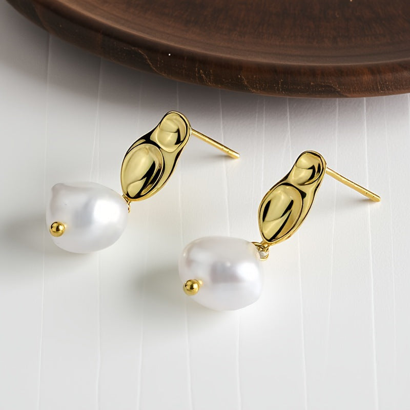 Geometric Pearl Earrings - S925 Silver Elegant Forest Banquet