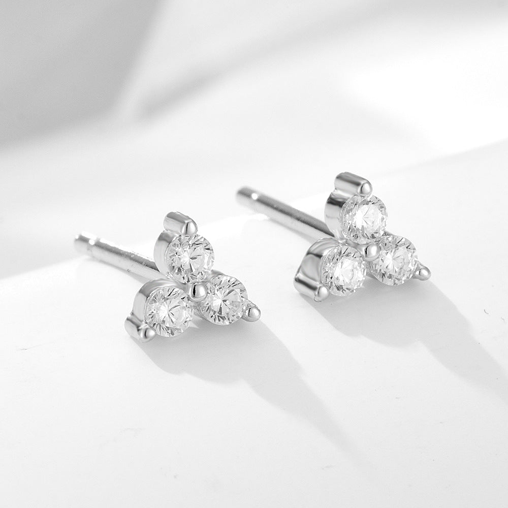 925 Sterling Silver Micro-Pave Zirconia Flower Stud Earrings, Geometric High-End Light Luxury Jewelry