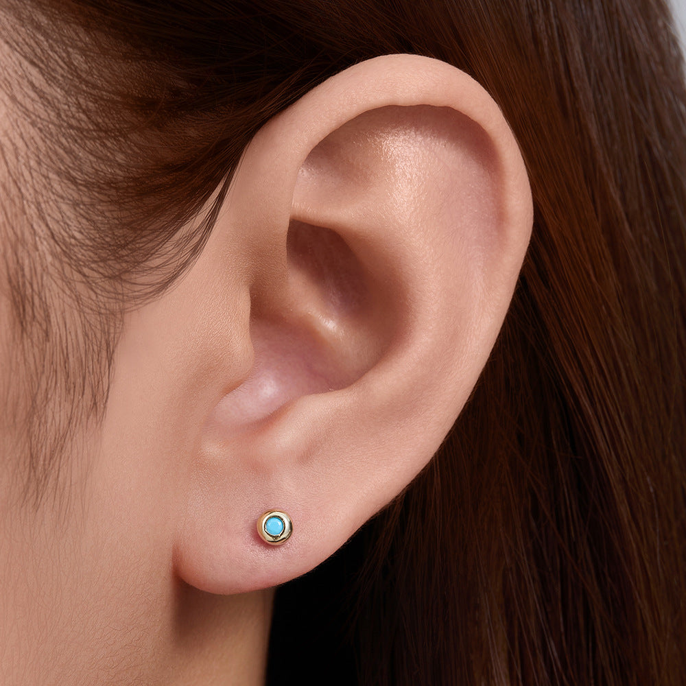 925 Sterling Silver Geometric Opal Labret Stud, Threaded Cartilage Piercing High-End Trendy Jewelry