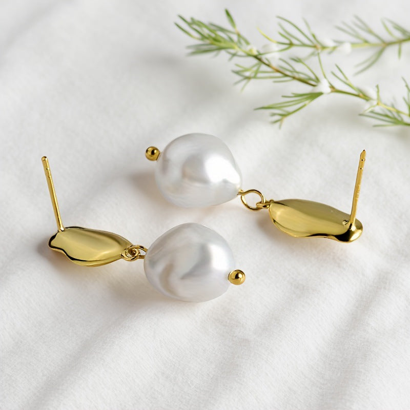 Geometric Pearl Earrings - S925 Silver Elegant Forest Banquet