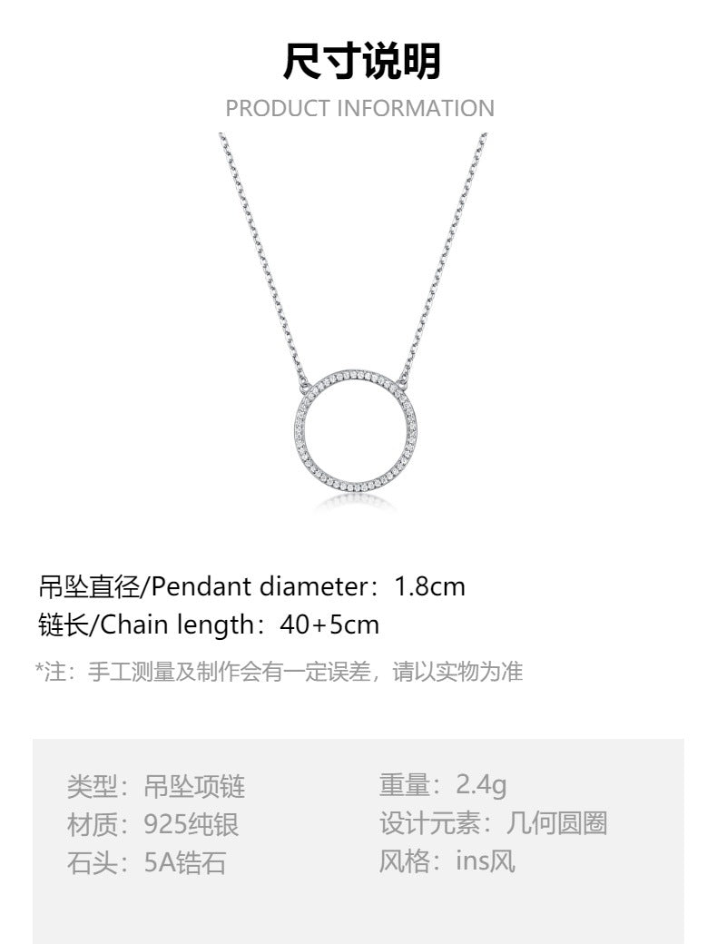 Zircon Circle Necklace Set - 925 Silver Geometric Layered Jewelry