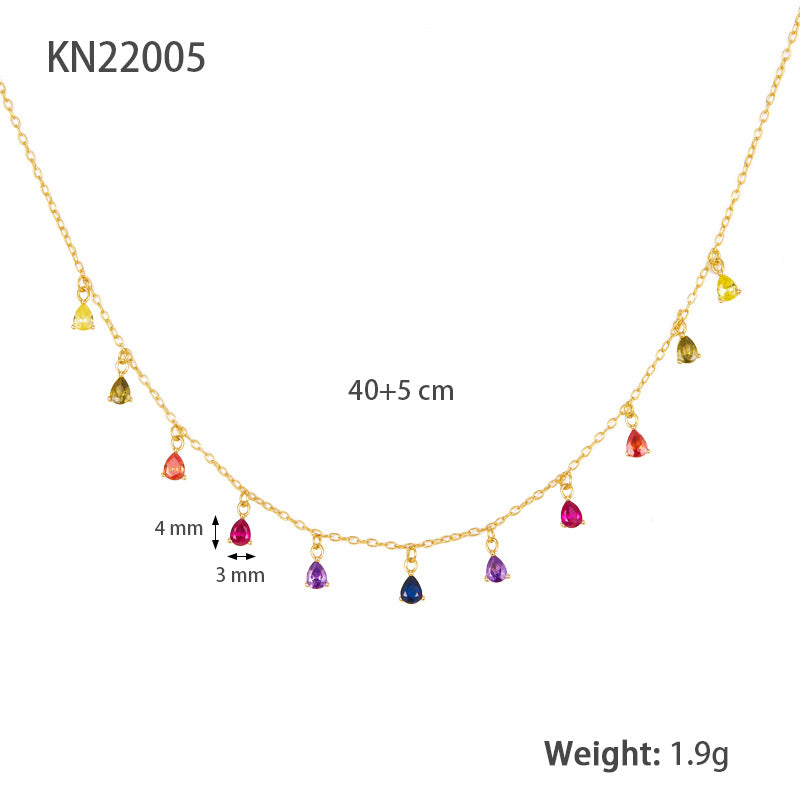 Color Zircon Teardrop Necklace - S925 Silver Trending Collarbone Chain
