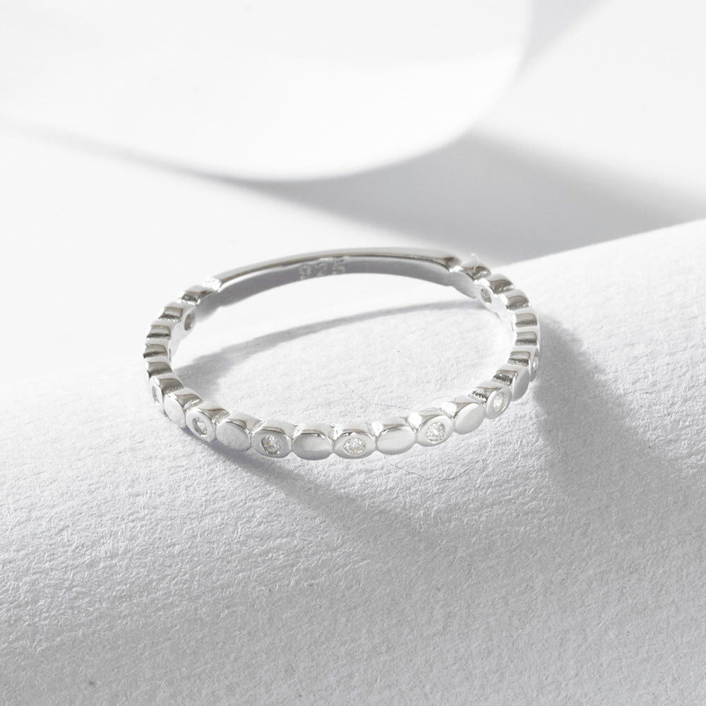 Sterling Silver Pave Zirconia Geometric Round Ring for Women, Trendy Aesthetic