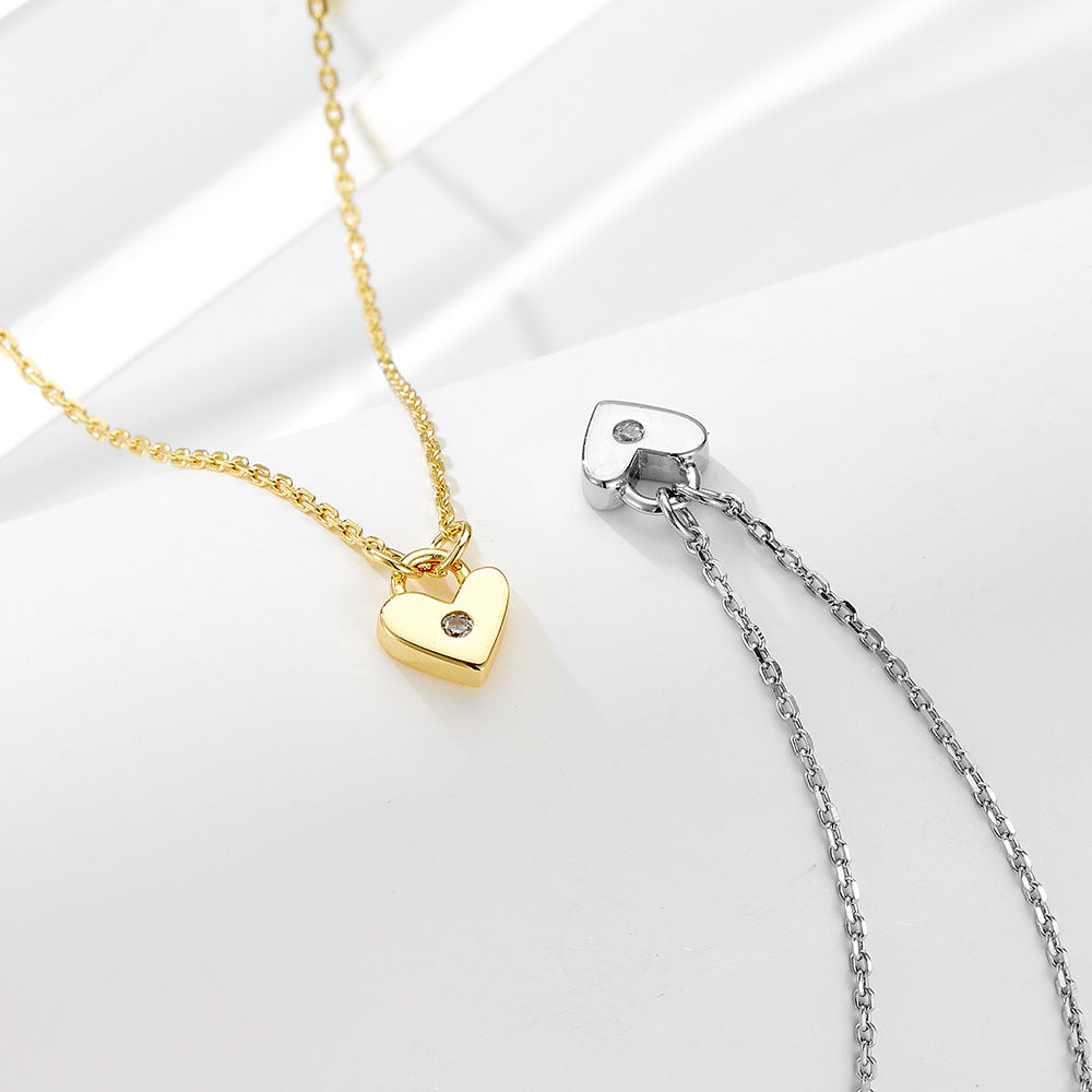 Sterling Silver Dainty Heart-Cut Zirconia Necklace for Women, Light Luxury Aesthetic