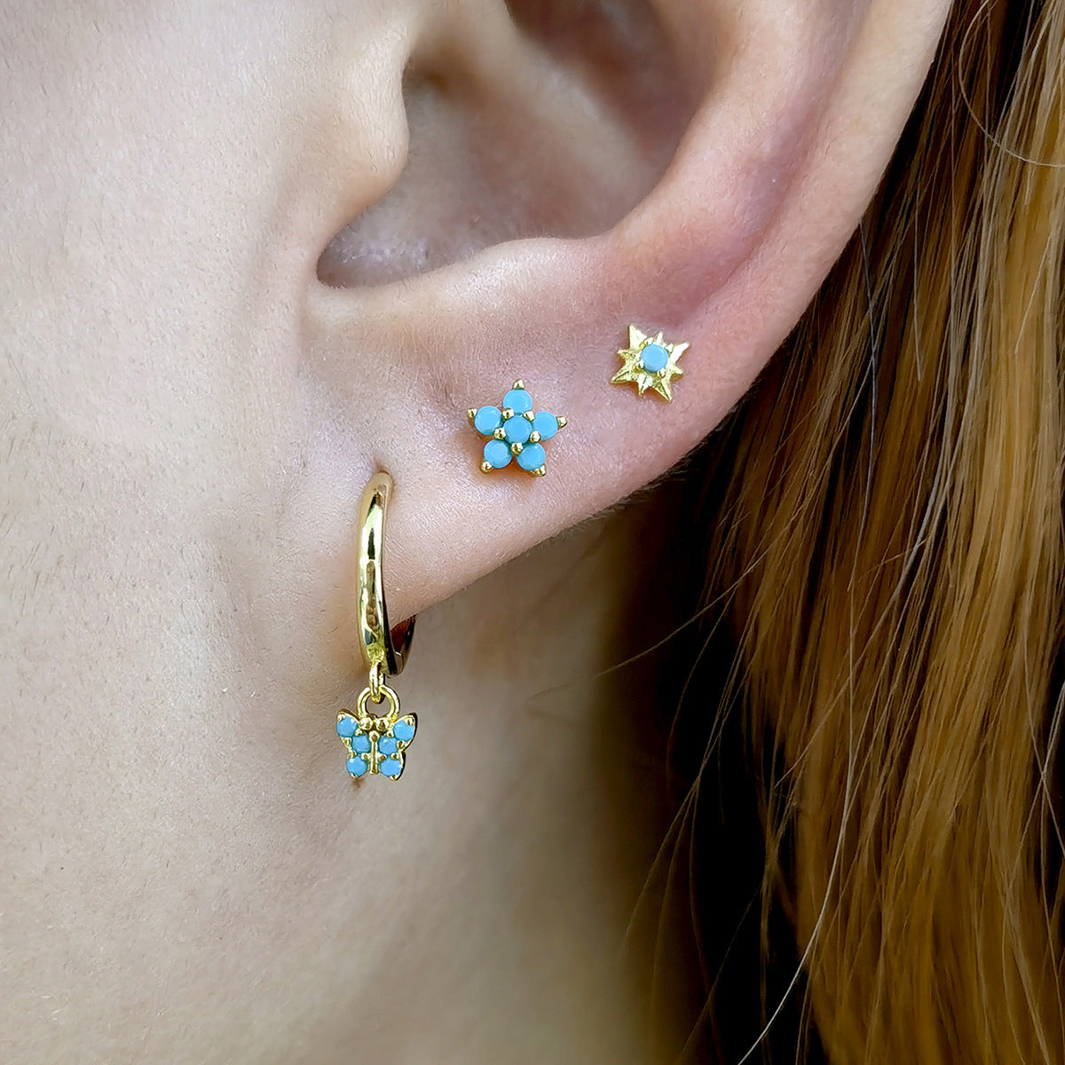 Flower Screw Earrings - 925 Silver Diamond Petal Jewelry Wholesale