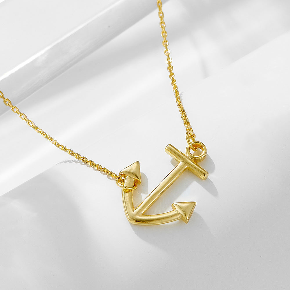 S925 Silver Creative Anchor Charm Necklace - Modern Punk Style Clavicle Chain