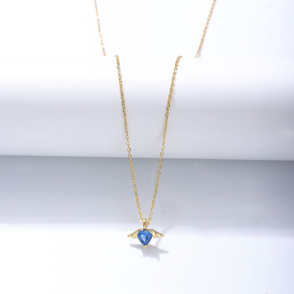 925 Sterling Silver Angel Wing Heart Necklace, Zirconia Pendant