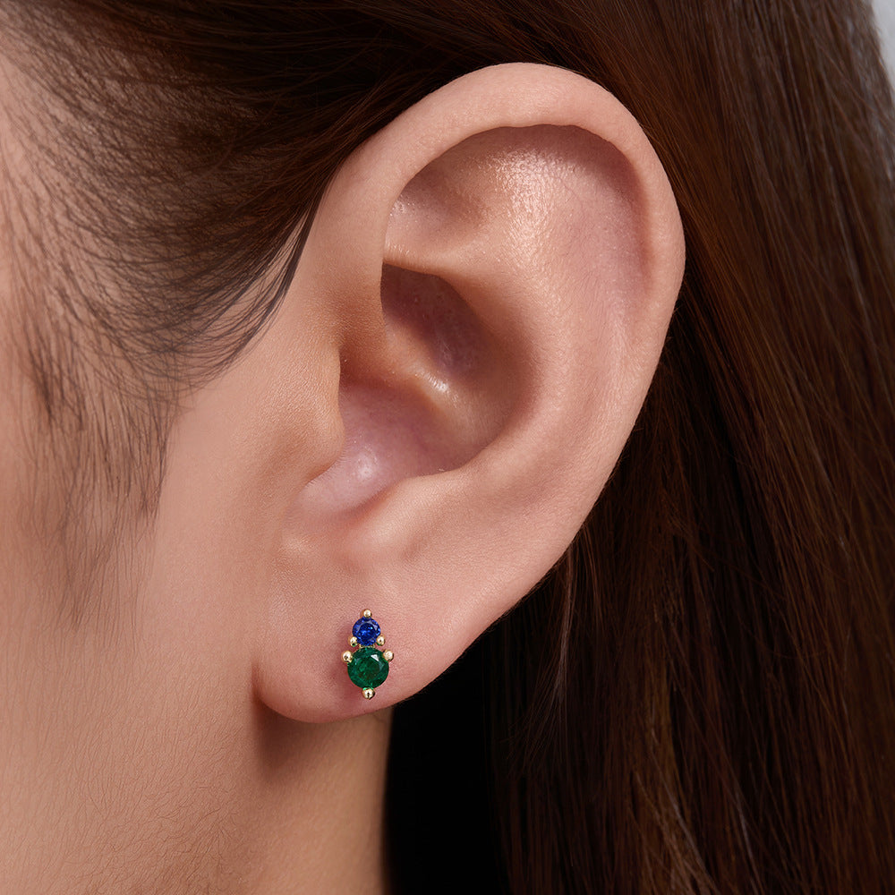 925 Sterling Silver Geometric Opal Labret Stud, Threaded Cartilage Piercing High-End Trendy Jewelry