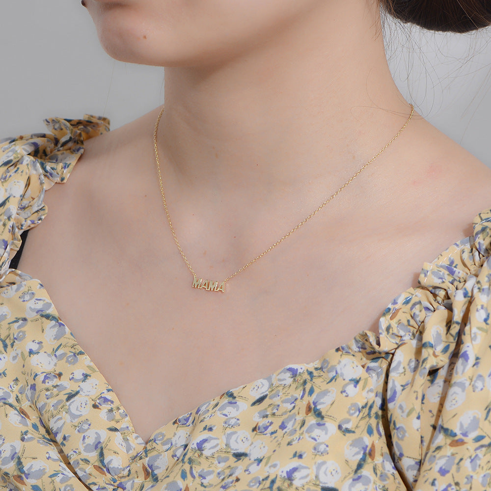 925 Sterling Silver 14K Gold Plated MAMA Letter Pendant Necklace, Minimalist Mother's Day Jewelry