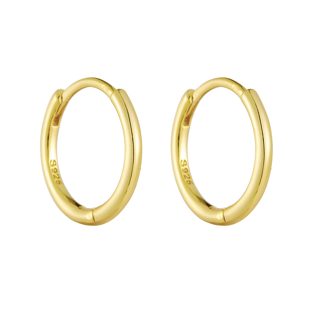 925 Sterling Silver High-End Hoop Earrings, 14K Gold Plated Sleek Minimalist Ins Style Jewelry
