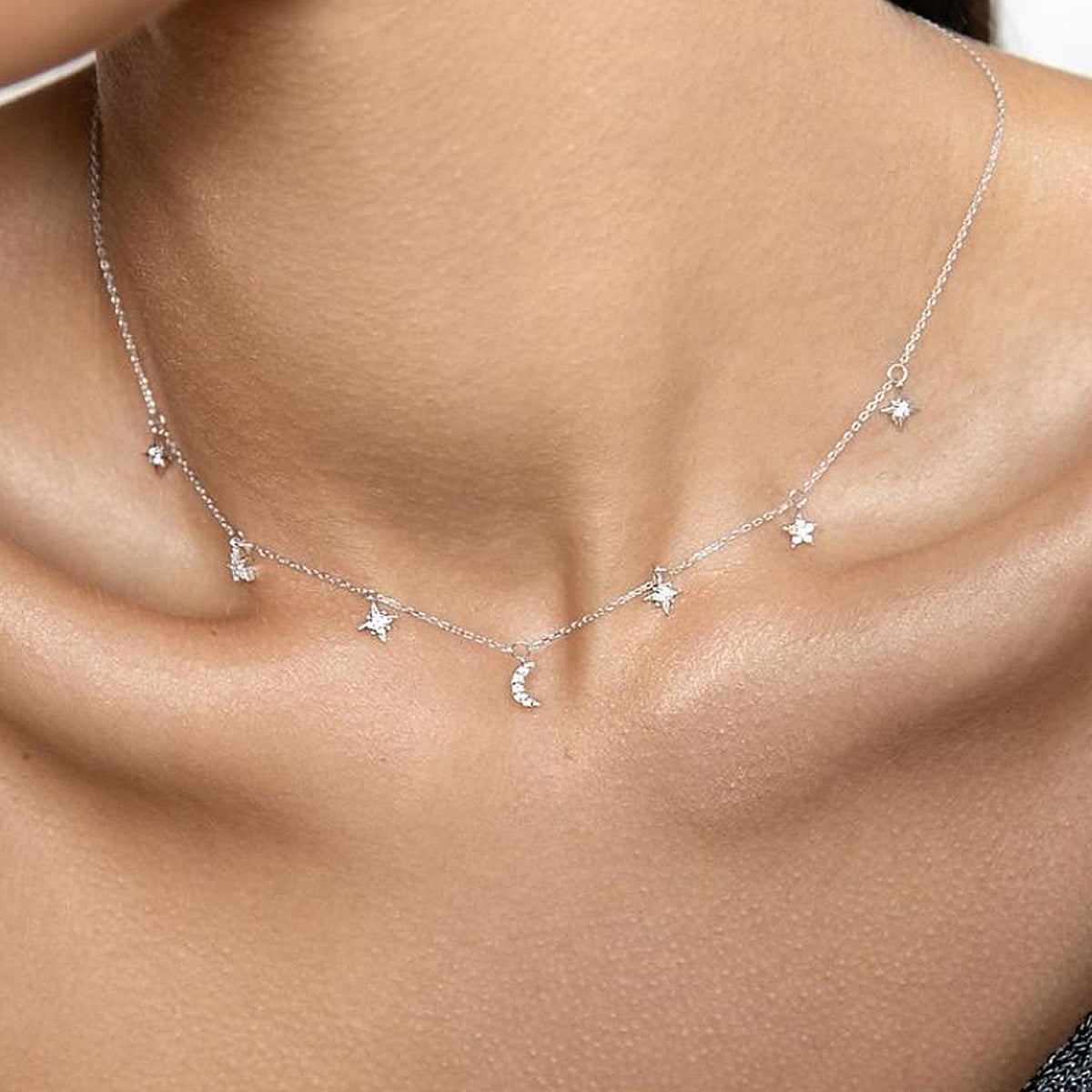 Star Moon Necklace - S925 Silver Light Luxury Collarbone Chain