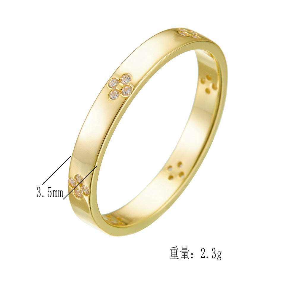925 Sterling Silver Four-Leaf Clover Pave Zirconia Ring, Minimalist High-End Design Jewelry