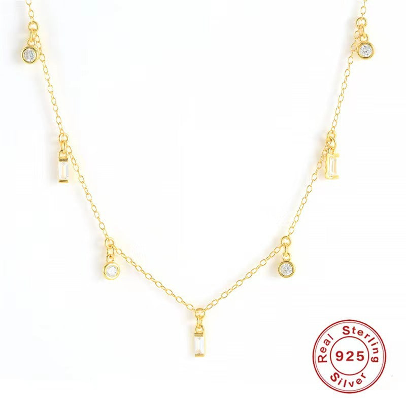 Geometric Fringe Necklace - S925 Silver Square Circle Layered Chain