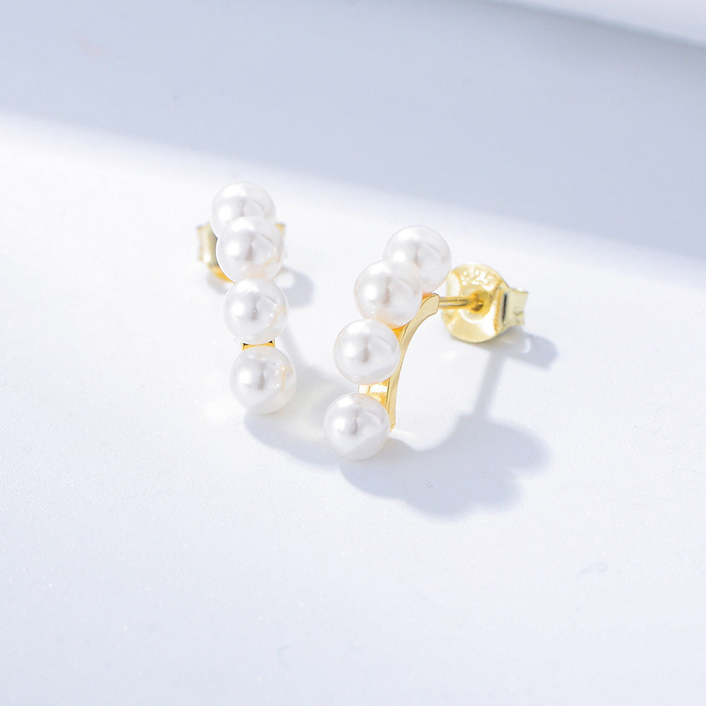 925 Sterling Silver Minimalist Pearl Stud Earrings, Elegant Classic Jewelry