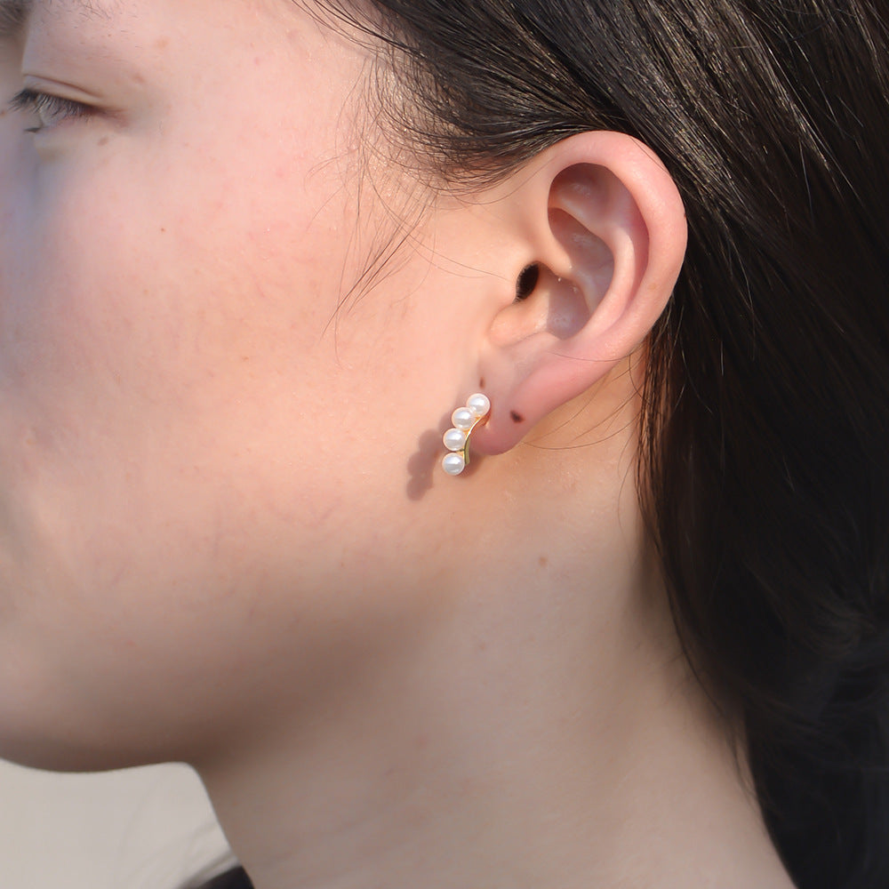 925 Sterling Silver Minimalist Pearl Stud Earrings, Elegant Classic Jewelry