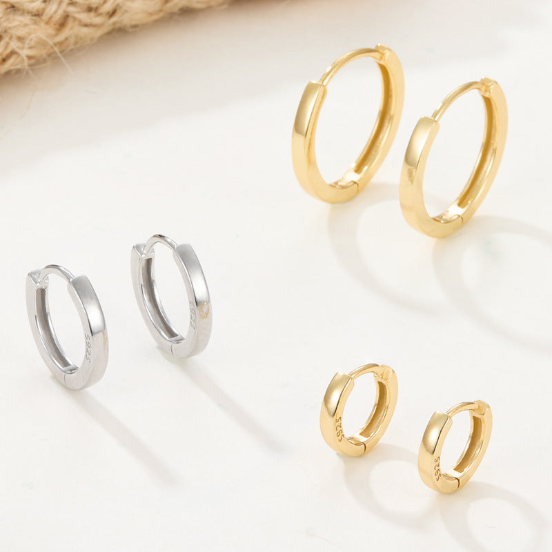 Polished Hoop Earrings - 925 Silver Minimalist Unisex Jewelry