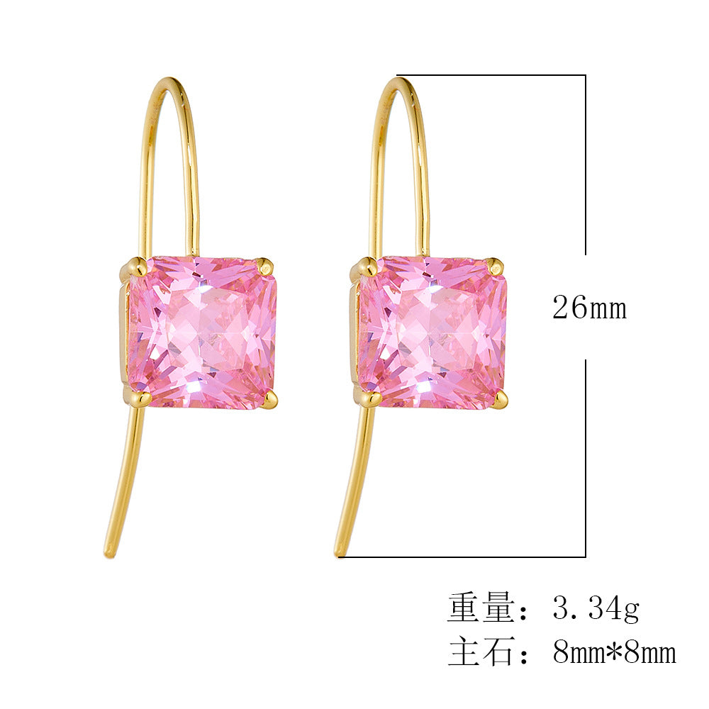 S925 Silver Retro Square Multi-Color Zirconia Earrings - Classic Elegant Dangle