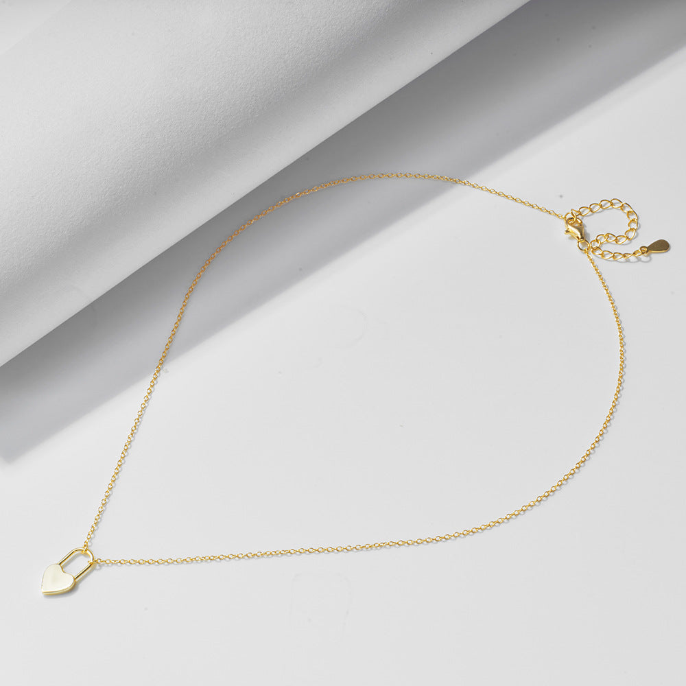 S925 Silver Modern Geometric Heart Padlock Choker - Elegant Ins Style Clavicle Chain