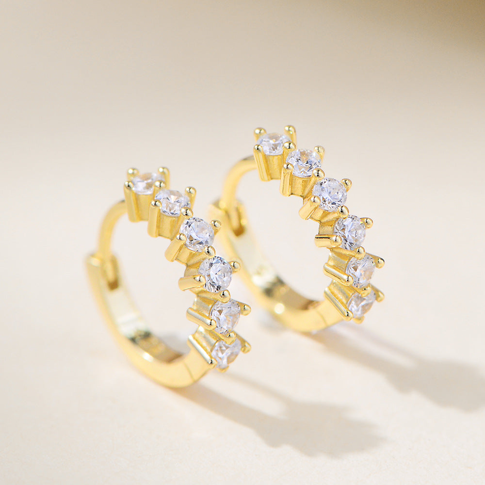 925 Sterling Silver C-Shape Hoop Earrings, Sparkling Pave Zirconia Half Hoops, Minimalist Geometric Huggie Earrings for Women