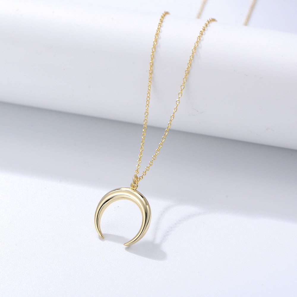 925 Sterling Silver Crescent Moon Necklace, Vintage Horn Pendant