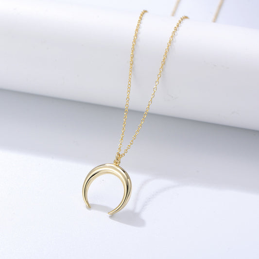 925 Sterling Silver Crescent Moon Necklace, Vintage Horn Pendant