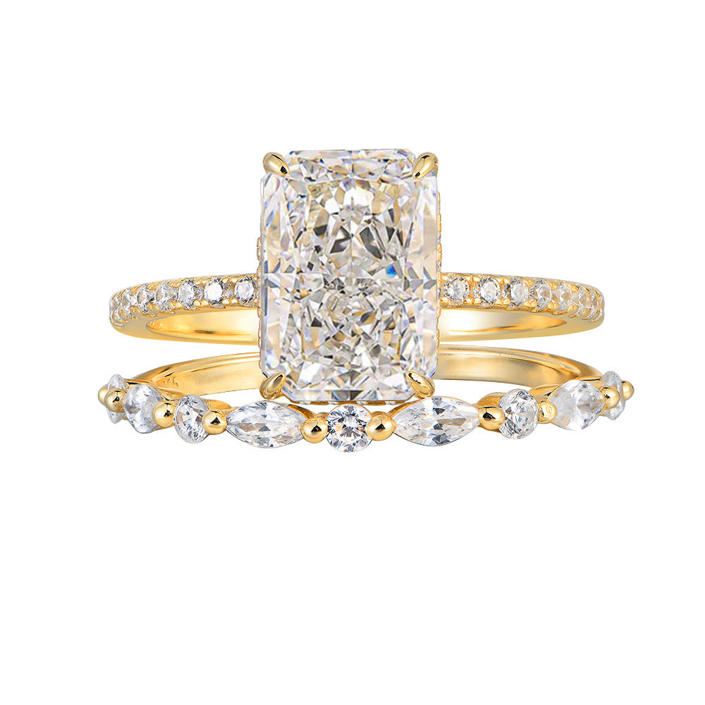 925 Sterling Silver Ice Flower Cut Zirconia Ring Set, High-End Light Luxury Ins Style Stacking Jewelry