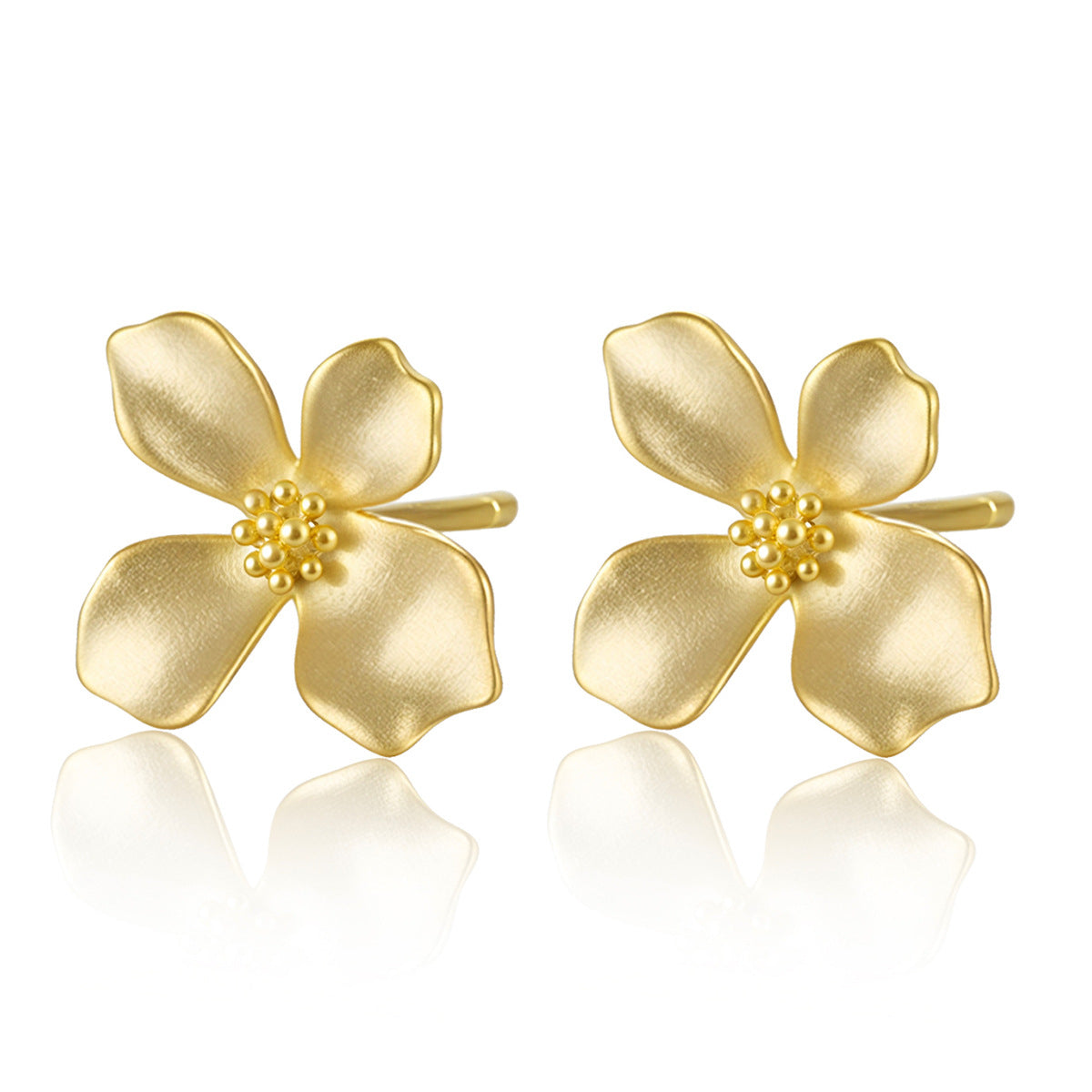 Matte Gardenia Earrings - 925 Silver Floral Petal Light Luxury Studs