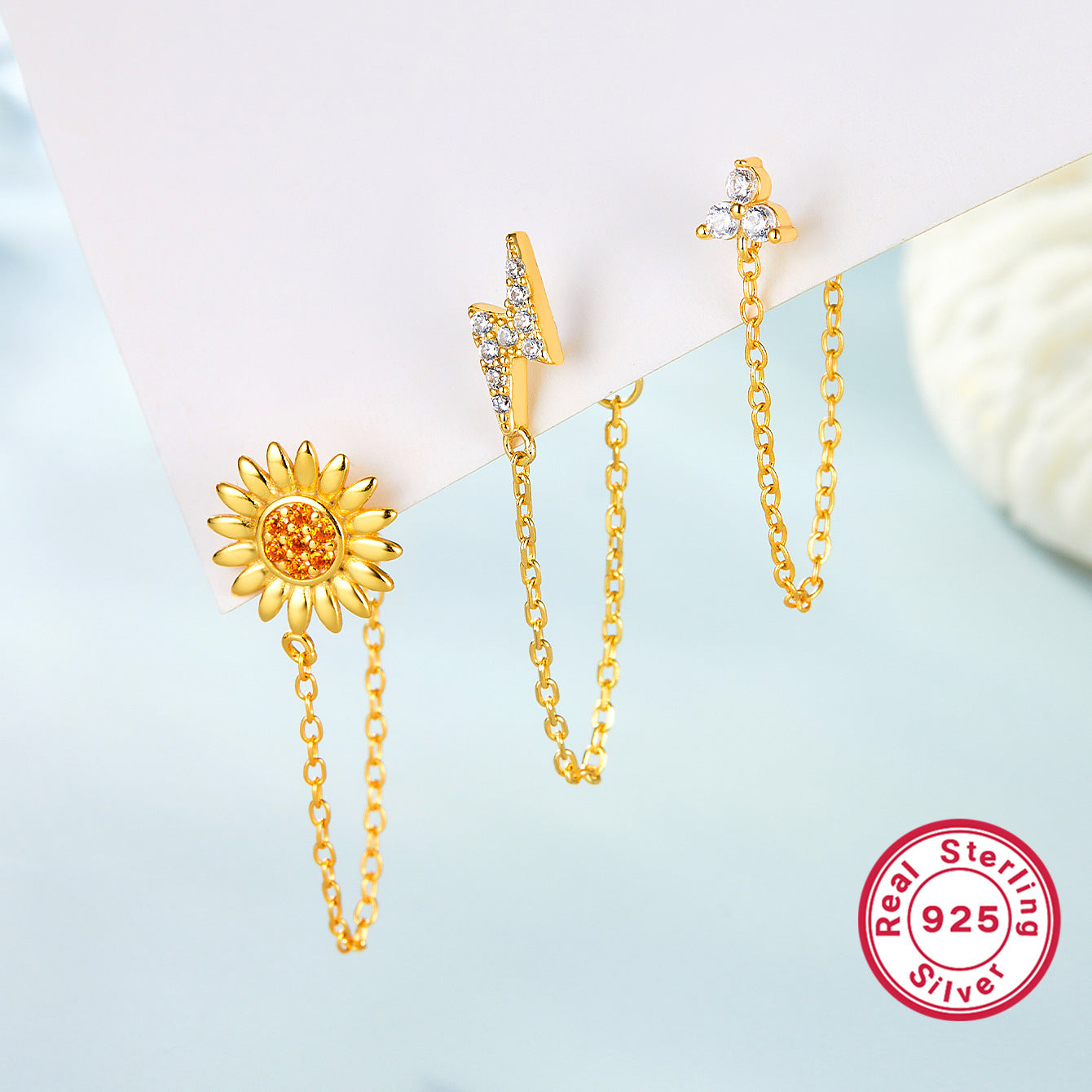 Octagram Snake Earring - 925 Silver Single Chain Geometric Jewelry