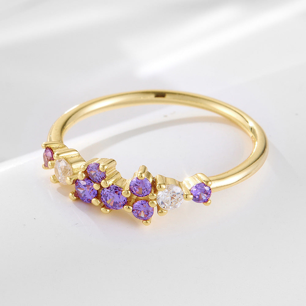 925 Sterling Silver Minimalist Colorful Zirconia Ring, Japanese Style Light Luxury Stackable Jewelry