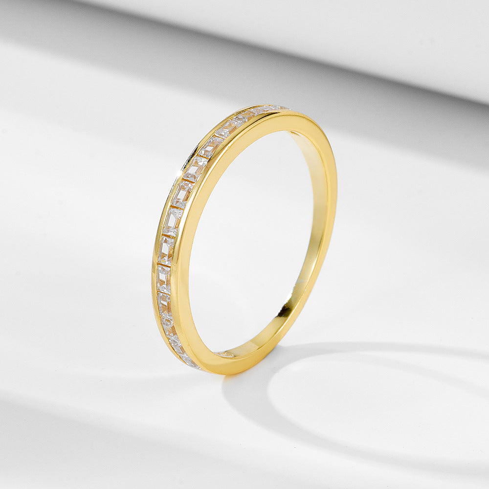 925 Sterling Silver Geometric Square Zirconia Ring, Minimalist Jewelry