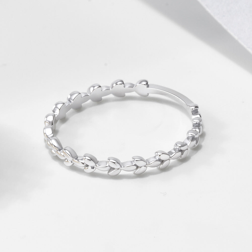 925 Sterling Silver Olive Branch Leaf Ring, Minimalist High-End Ins Style Boutique Jewelry