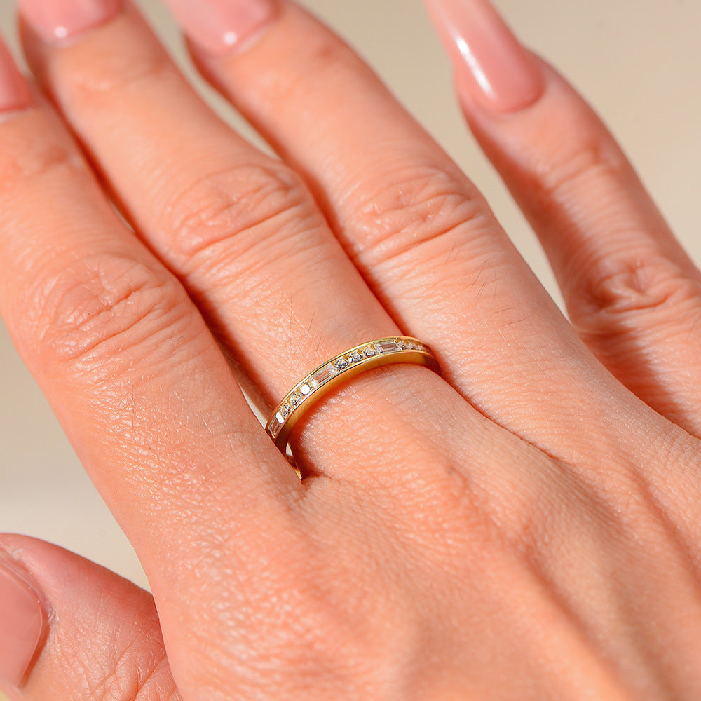 925 Sterling Silver Single Row Pave Zirconia Ring, Minimalist Stackable Jewelry