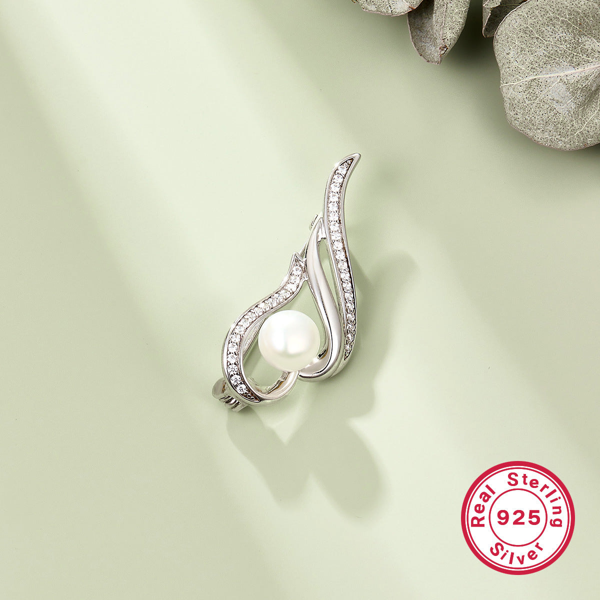 Leaf Zircon Brooch - 925 Silver Minimalist Niche Lapel Pin