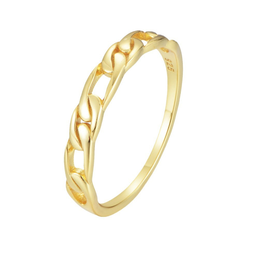 925 Sterling Silver Link Chain Ring, Minimalist High-End Hollow-Out Design Jewelry