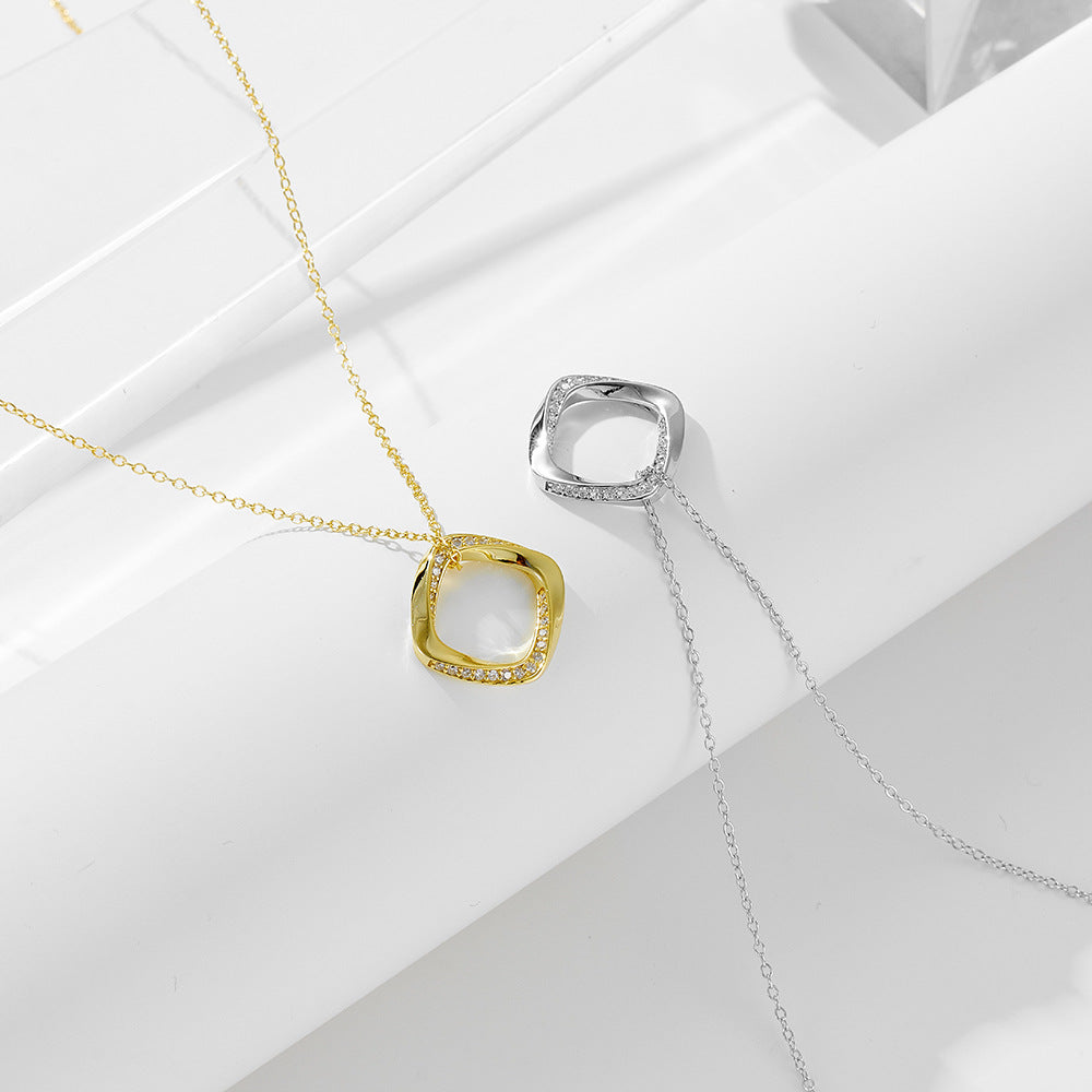 Sterling Silver Sparkling Geometric Square Choker for Women, Trendy Ins Style